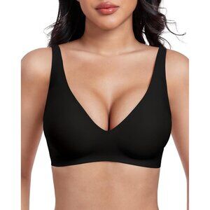 🆕Women Elegant Black Nylon Deep V Wireless Bra Bralette Adjustable No Underwire